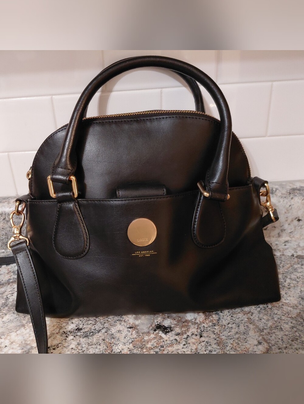 Lodis Black Leather Satchel Handbag With Removable Strap